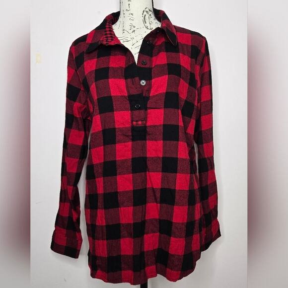 Christopher and Banks Womens Button Front Red and Black Check Plaid Shirt Large - Picture 2 of 8